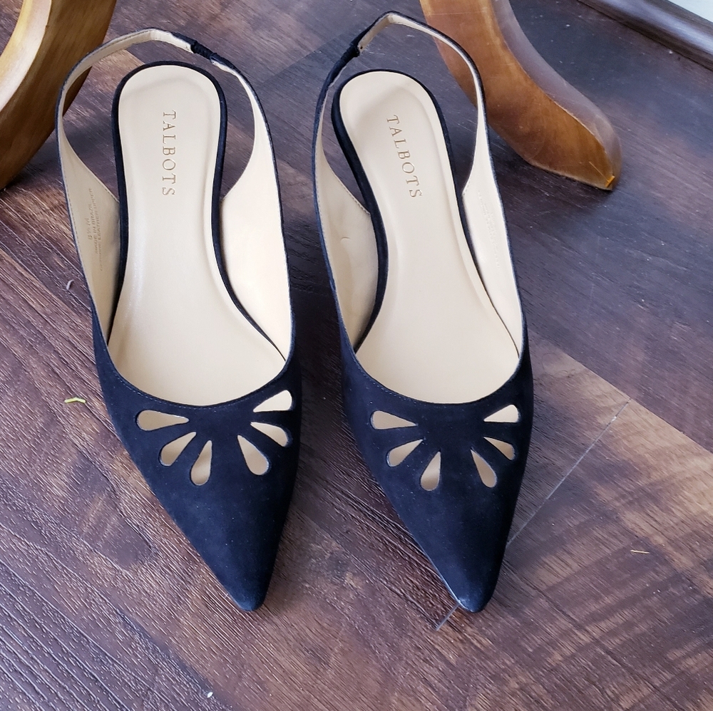 Talbots Black suede slingback kitten heels